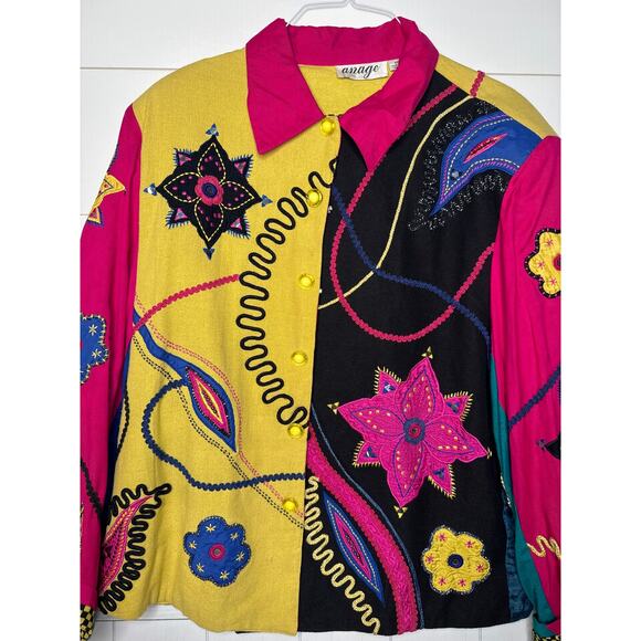 Anage Jackets & Blazers - Anage Vintage Bold Embroidered, Beaded, Snap-Front Jacket Y2K Size 2X - So Fun!